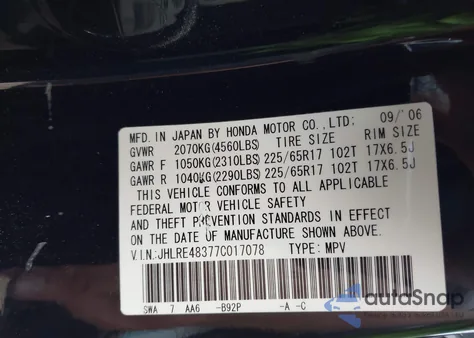 2007 Honda Cr-V Lx z USA, uszkodzony, nr VIN JHLRE48377C017078